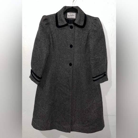 Vintage Rothschild Pea Coat Puff Sleeves Velvet Trim w/Bow On Back Girls Sz 10